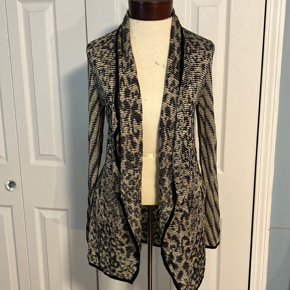 cache cardigan sweater small black, beige and gold